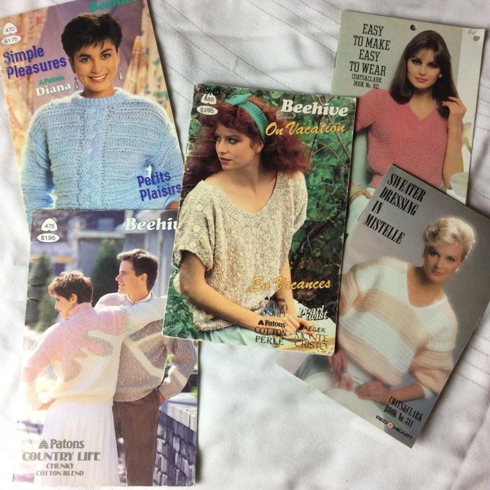 Vintage 1980s 80s Sweater Cardigan Knitting Pattern Booklets Books Beehive Clark
