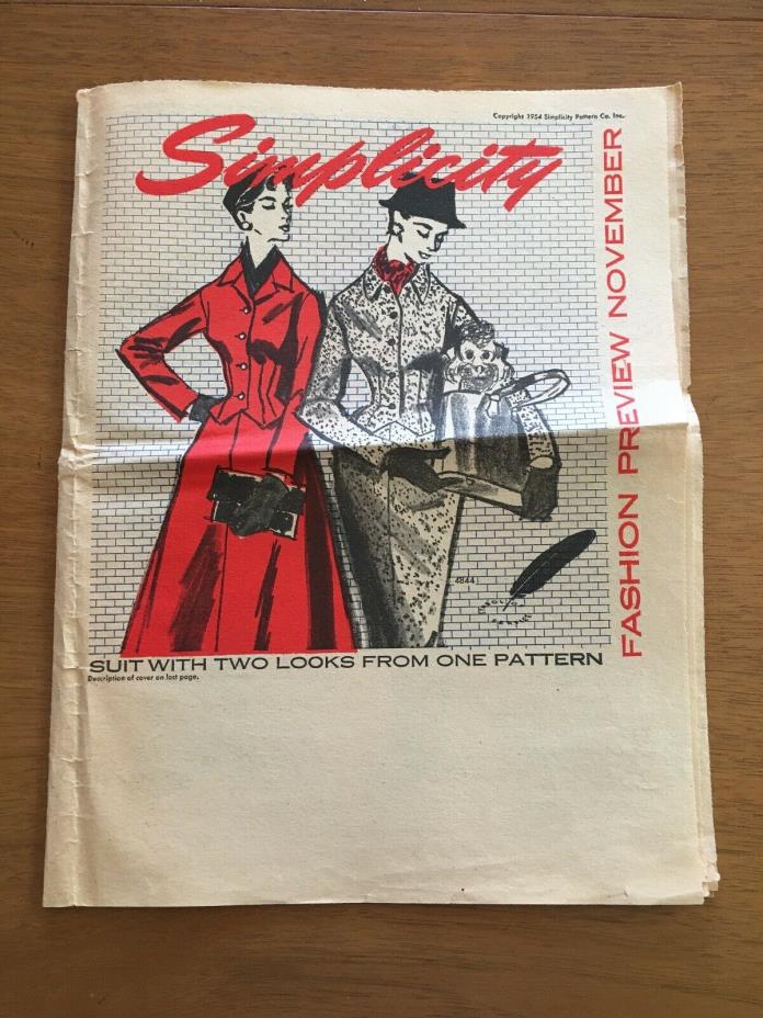 1950s vintage Simplicity fashion preview sewing pattern store flyer ad Nov. 1954