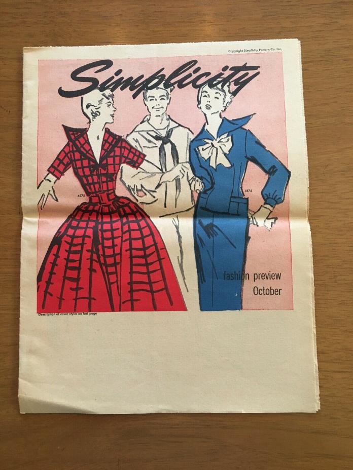 1950s vintage Simplicity fashion preview sewing pattern store flyer ad Oct. 1954