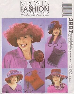 MCCALL'S FASHION ACCESSORIES Pattern # 3987 for Hats  & Purses; in 3  Head Sz