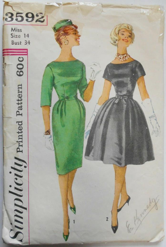 Vintage Simplicity Sewing Pattern #3592 Misses Size 14  Cocktail & Wiggle Dress