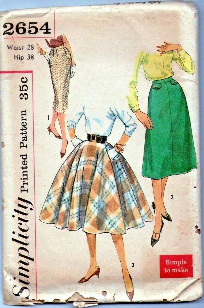 Vtg 1950s Skirt Pattern UNCUT Sz 28 Waist Full Circle Swing Sheath 4-Gore