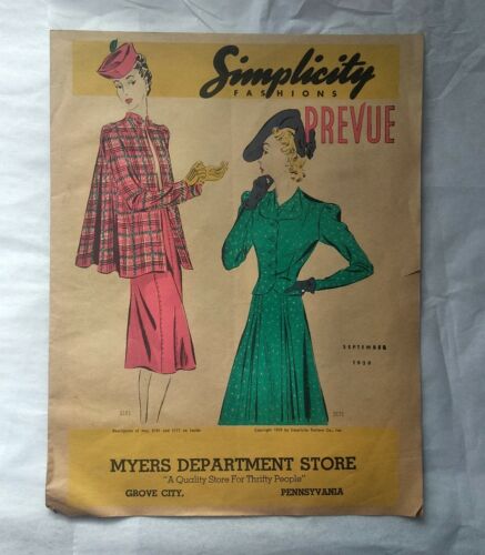 1939 Catalog Flyer Simplicity Fashions Revue Dress Patterns Woman