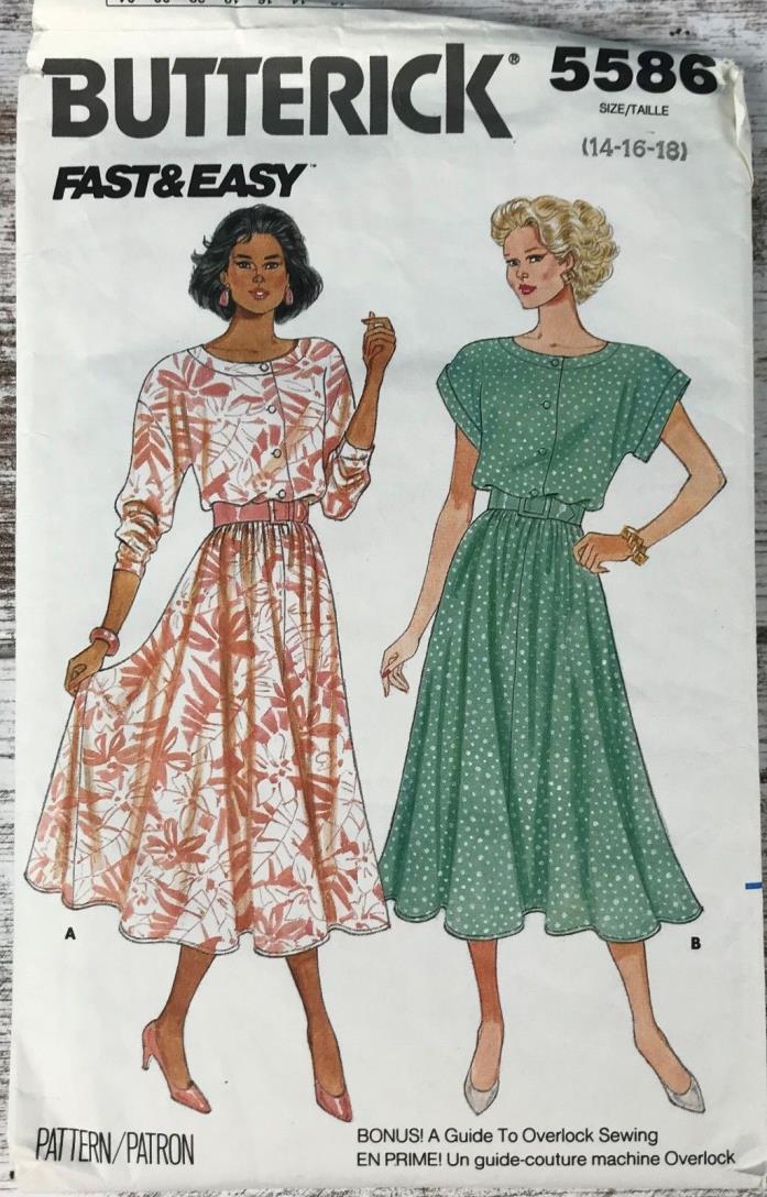 Butterick #5586 Misses Fast And Easy Dress Pattern - Sizes 14 16 18 Uncut