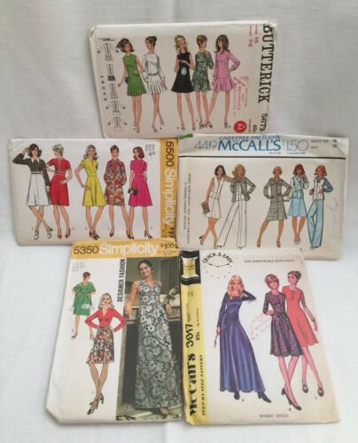 5 Vintage 1970's Patterns Size 16 Butterick Simplicity McCall's Uncut Dresses