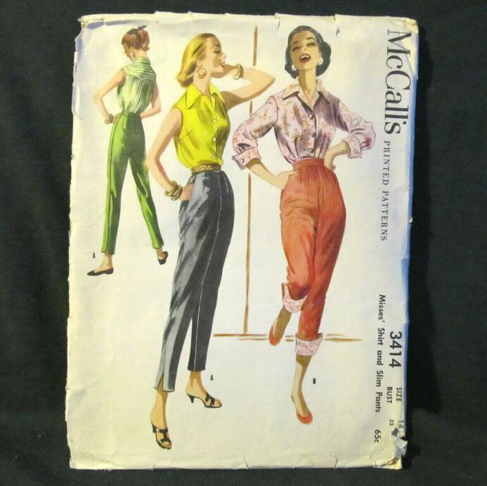 Vintage Sewing Pattern Shirt Slim Pants Misses Sleeveless Size 14 McCalls 3414