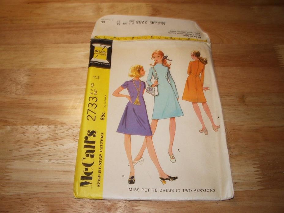 Vintage McCalls FF Pattern 2733 Miss Petite Dress Two Versions Sz 14 Bust 36