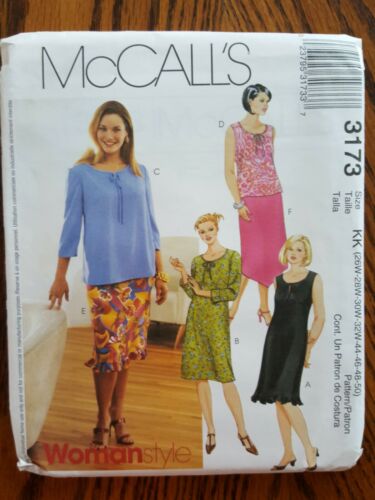 VINTAGE UNOPENED McCALLS PATTERN WOMENS/PETITE DRESS/TOP/SKIRT 26W-32W #3173