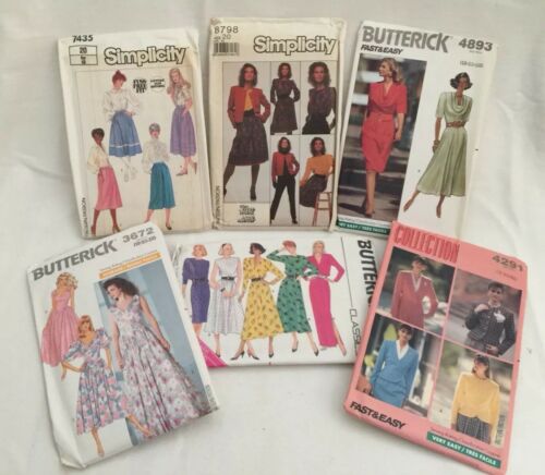 Vintage 1980's 6 Patterns Butterick Simplicity Dresses Sports Wear Size 18-22