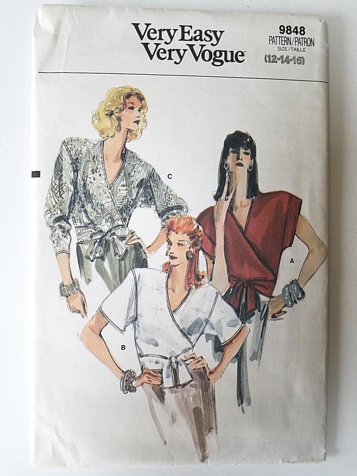Vintage Vogue Wrap Blouse Pattern NEW UNCUT 9848 Sz 12 14 16 Sewing FF