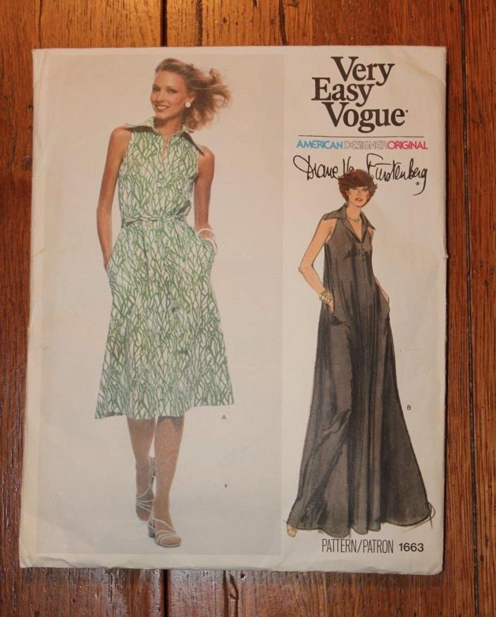 Vintage Vogue Diane Von Furstenberg Dress Pattern #1663 Size 12 Uncut