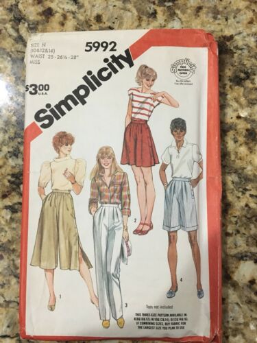 Vintage 1983 Simplcity Sewing Pattern Size N (10,12,14) Culottes, Wide Leg Pant