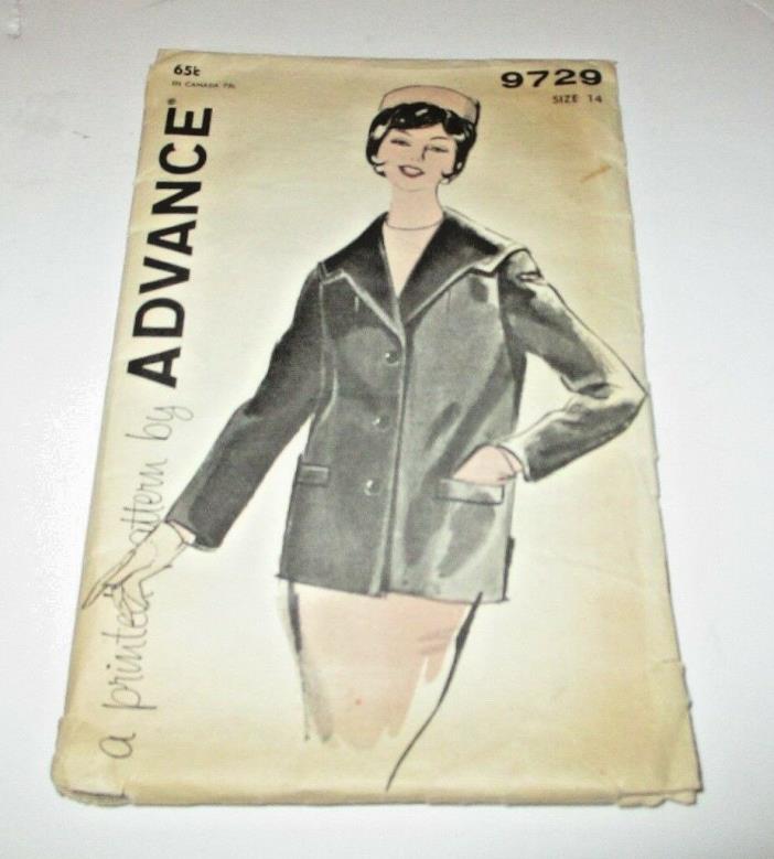 Vintage 1960s Advance Printed Patterns 9729 Mod Swing Coat Short Jacket Size 14