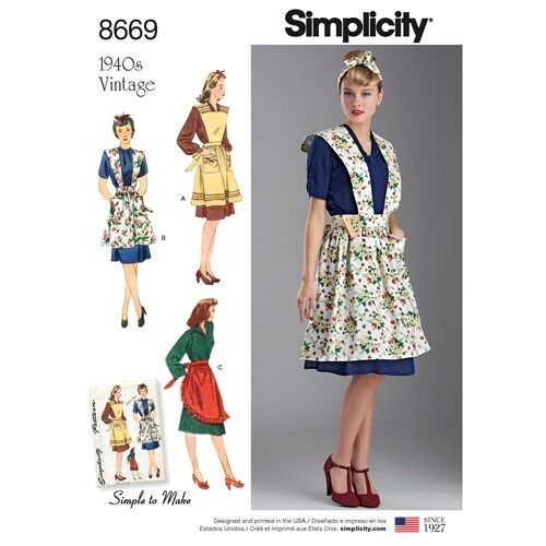 New  Simplicity 8669 pattern  Retro Vintage 1940's  Aprons 3 styles Size 10-20