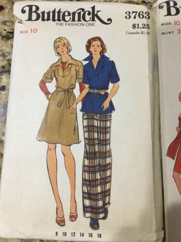 Lot of 3 Vintage 1960-1970s Butterick Size 10 Sewing Patterns Bell Bottom Pants!