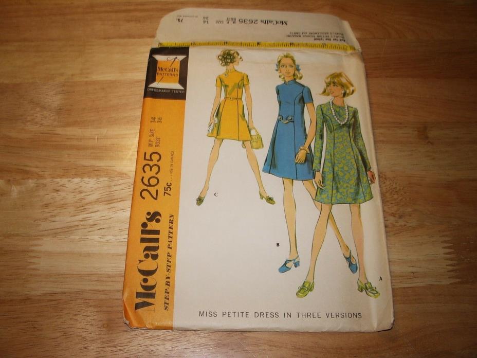 VTG McCalls FF Pattern 2635 Miss Petite Dress in Three Versions Size 14 Bust 36