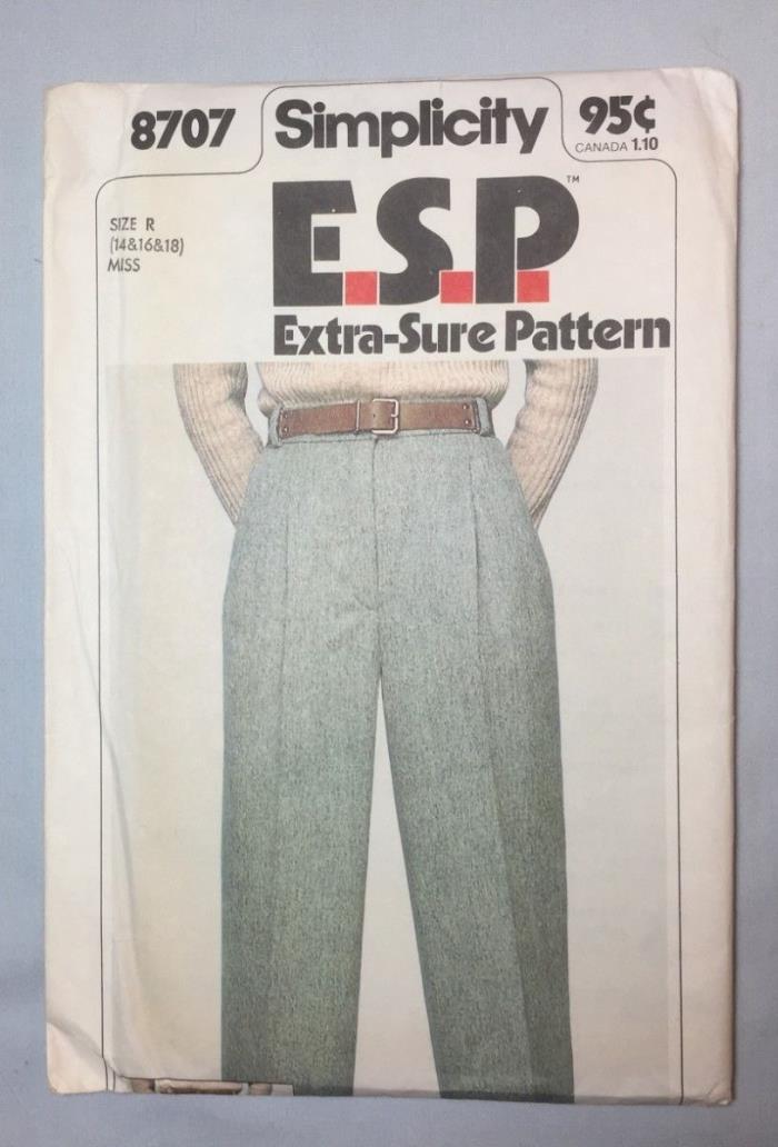 Vintage  Simplicity 8707 Sewing Pattern Misses Pants Slacks -uncut