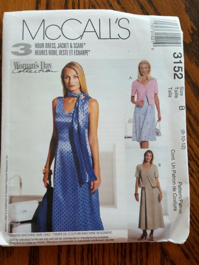 VINTAGE UNOPENED McCALLS PATTERN  MISSES/PETITE  DRESS/JACKET S 8-10-12  #3152