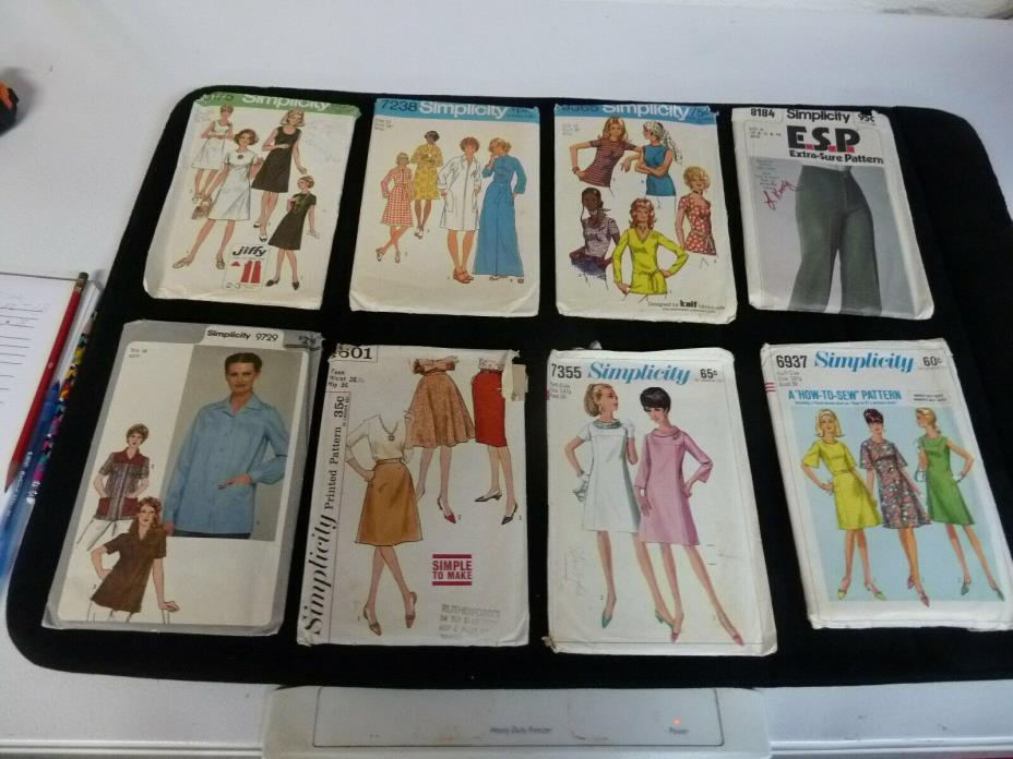 Lot of 8 Womens Simplicity Patterns sizes 12-18 vintage.