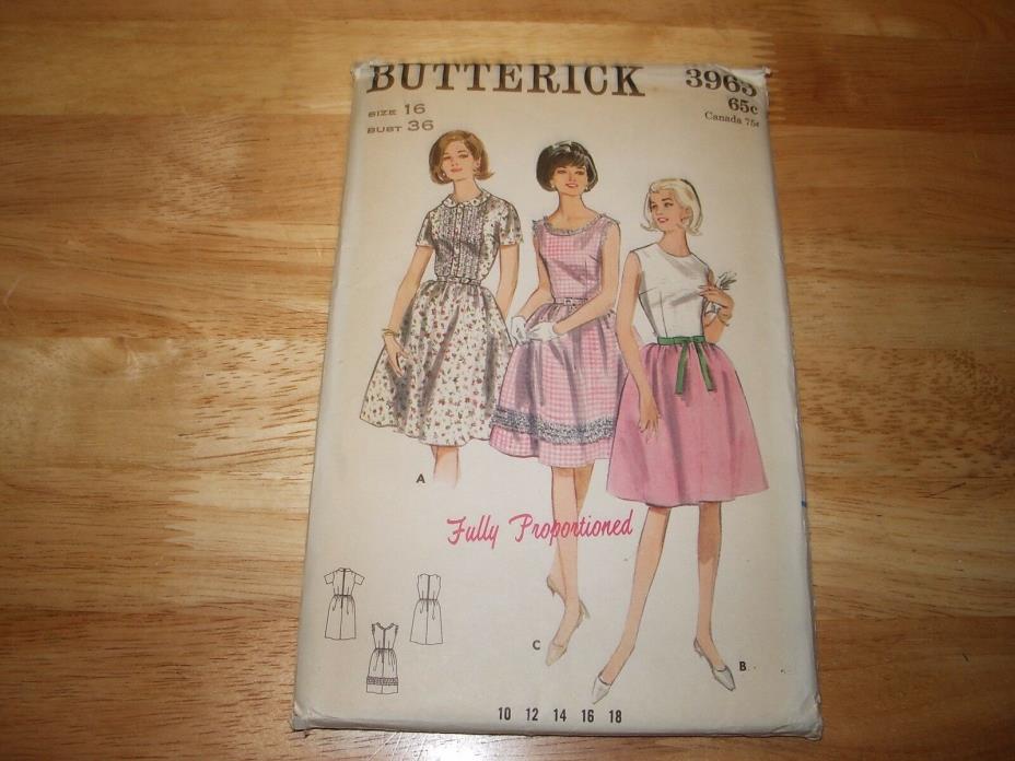 Vintage Butterick FF Pattern 3963 Quick N Easy Dress Sz 16 Bust 36