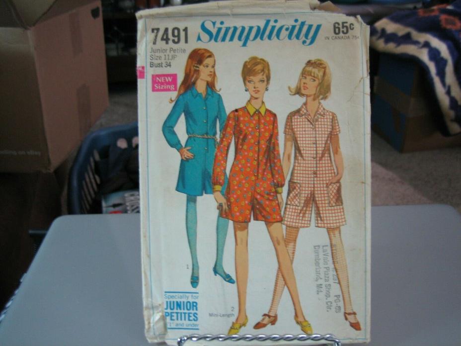 Simplicity 7491 Junior Petite Pantdress in 2 Lengths Pattern - Size 11JP Bust 34