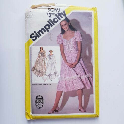 Vintage Gunne Sax Simplicity 5093 Prairie Dress Sewing Pattern Uncut FF Size 10