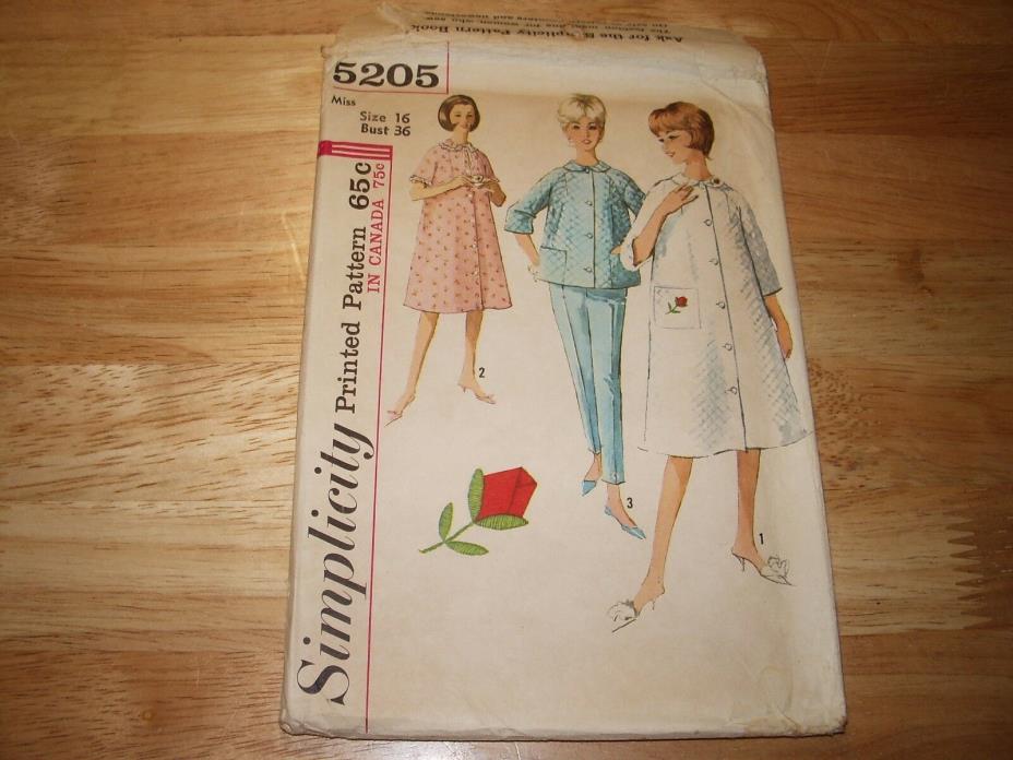 Vintage Simplicity FF Pattern 5205 Misses Robe Top Pants Sz 16 Bust 36
