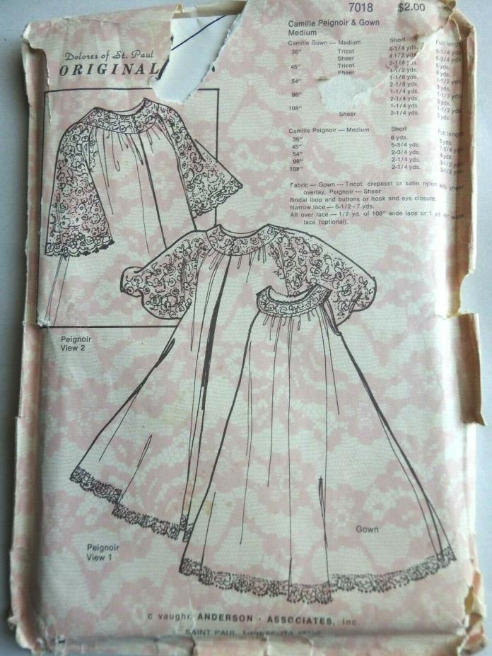 Vtg Dolores of St.Paul Original Pattern 7018 Camille Peignoir & Gown Set Size-M