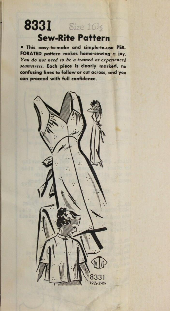 Vtg 1955 Sewing Pattern Grit #8331 WomensTea Gown & Jacket  Bust 35 Sz 16 1/2