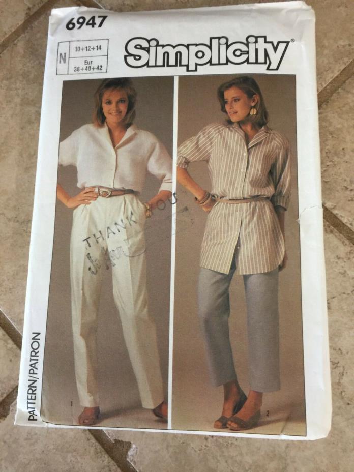 Simplicity Women Shirt Patttern #6947 Size 10, 12, 14 Used