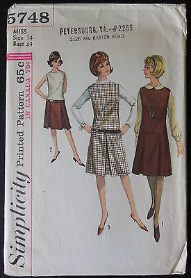 1964 Vintage Simplicity Pattern  5748  Misses   Dress Size 14 mod 1960's