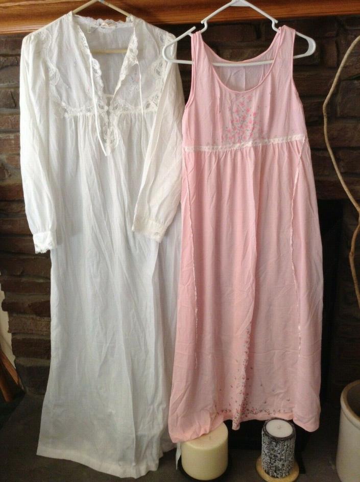 Women's Vintage Nightgowns Small S Long White Barbizon Pink Sleeveless Romantic