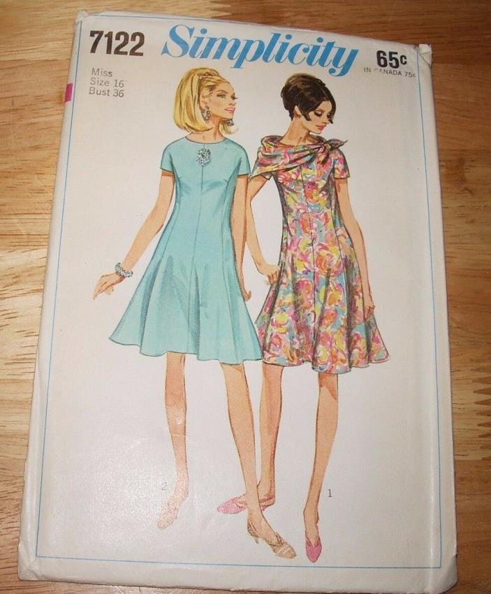 Vintage Simplicity Pattern Misses 7122 FF Misses Dress & Scarf Sz 16 Bust 36