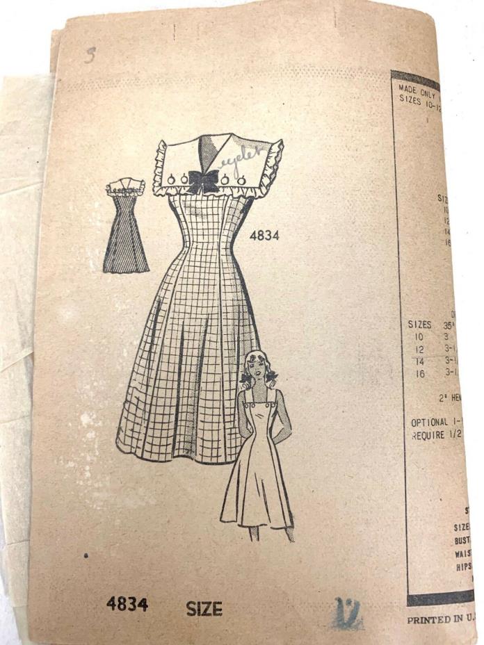 VTG Sewing Pattern Anne Adams #4834 Size 12 Dress Jumper  1940s Complete