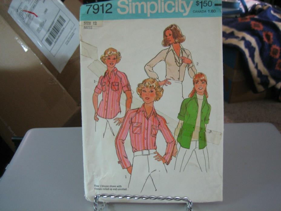 Simplicity 7912 Misses Shirts Pattern - Size 12 Bust 34