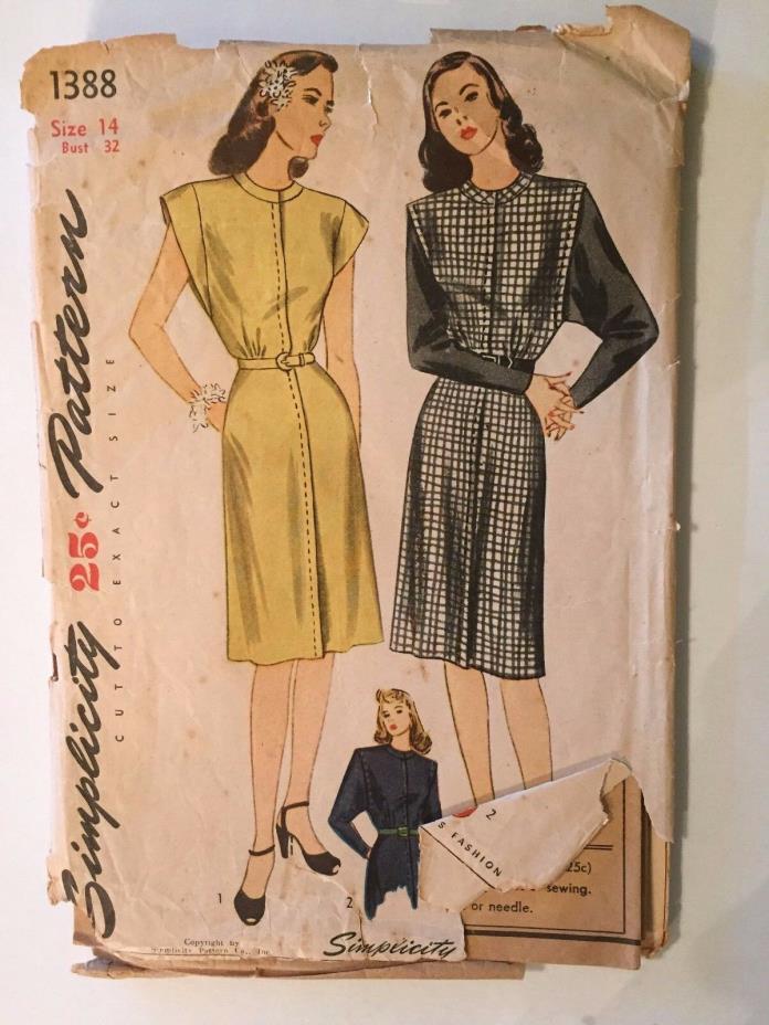 Vintage Womens Dresses Simplicity 1388 Uncut Pattern Size 14 1950s