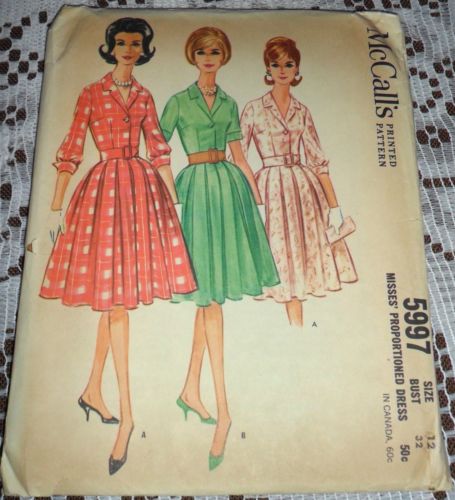 Vtg 60s McCalls Sewing Pattern 5997 Shirtwaist 4 Gore Skirt Dress Bust 32 Unused