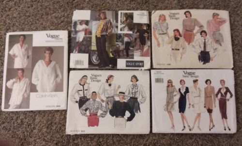 Lot of 5 Vintage 80s 90s Vogue Sewing Patterns Size 8-10-12