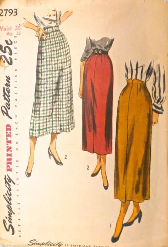 VTG 1940s Sewing Pattern Simplicity #2793 Slim  Pencil Skirt Waist 26 Hip 35
