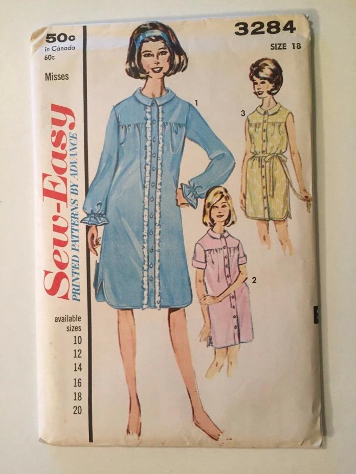 Vintage Womens Misses Dresses Sew-Easy Advance 3284 Uncut Pattern Size 18