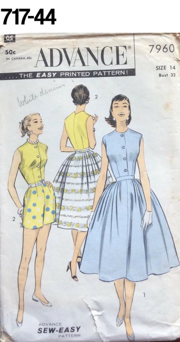 VTG Sewing Pattern Advance #7960 Size 14 Bust 32 Sports Separates 1950s