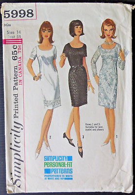 1965 Vintage Simplicity Pattern  5998  Misses   Dress Size 14 Mod