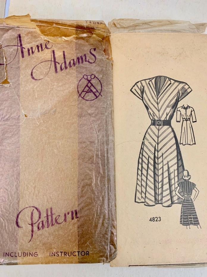 VTG Sewing Pattern Anne Adams #4823 Size 14 Dress Complete 1940s