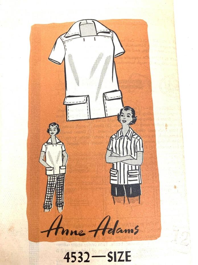Vtg Sewing Pattern Sewing Pattern Anne Adams #4532 Size 12 Shirt Complete 1950s