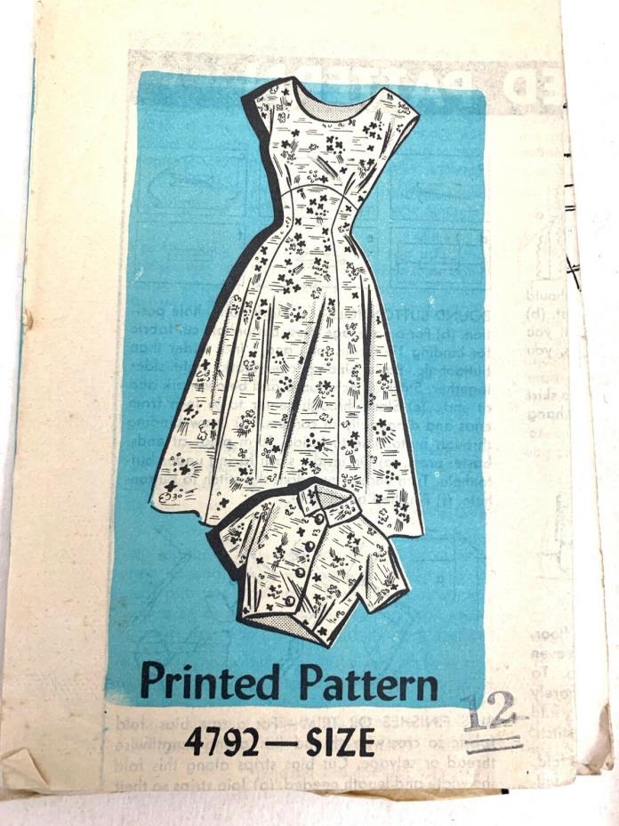 VTG Sewing Pattern Anne Adams #4792 Size 12 Dress and Bolero 1950s Complete