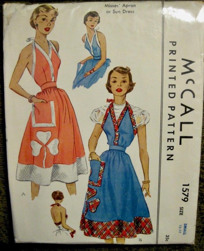 Vintage UNCUT 1950 McCall Ladies Halter Sundress or Apron Pattern Sz 12-14