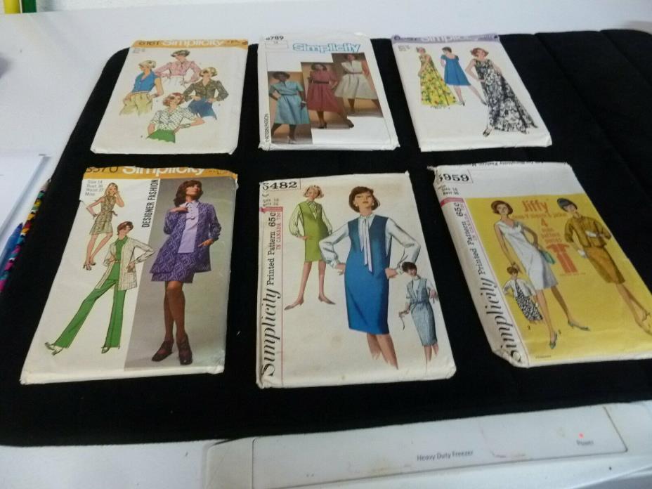 Lot of 6 patterns Simplicity sizes 14 and 16 womens.