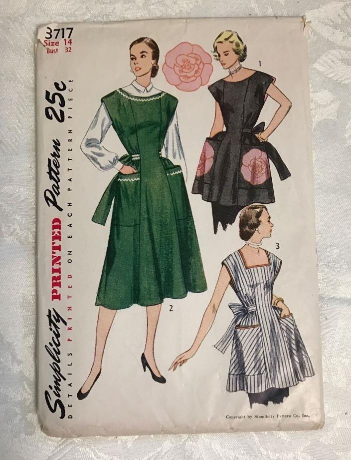 Simplicity VTG 40s 50's MCM House Dress Apron Pattern 3717 sz 14 cut Mod