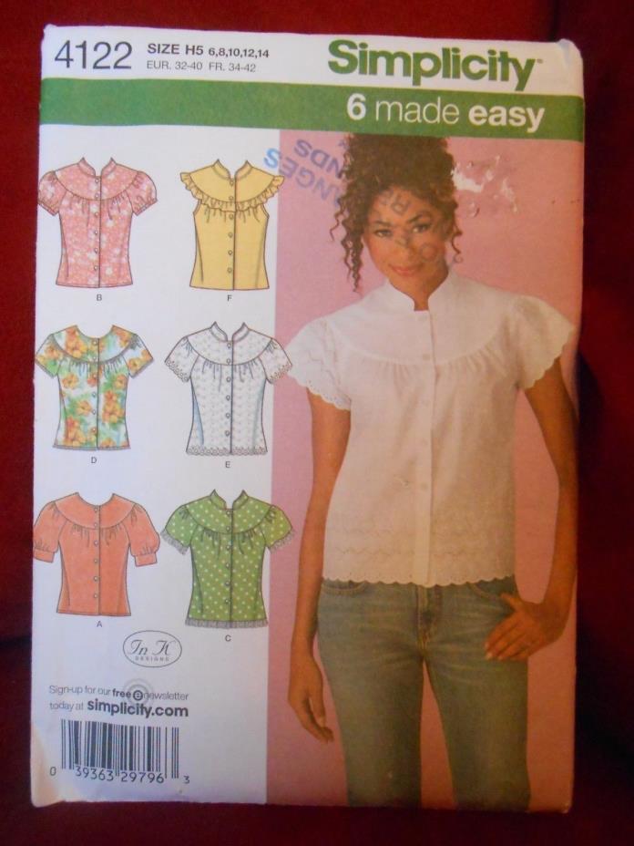 SIMPLICITY EASY BLOUSE IN 6 STYLES PATTERN 4122 SIZE 6 8 10 12 14 UNCUT