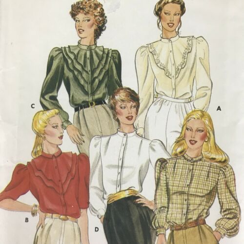 Uncut Vtg 1980s Misses Blouse Shirt Sz 12 Bust 34 Butterick 4171 Flounce Button